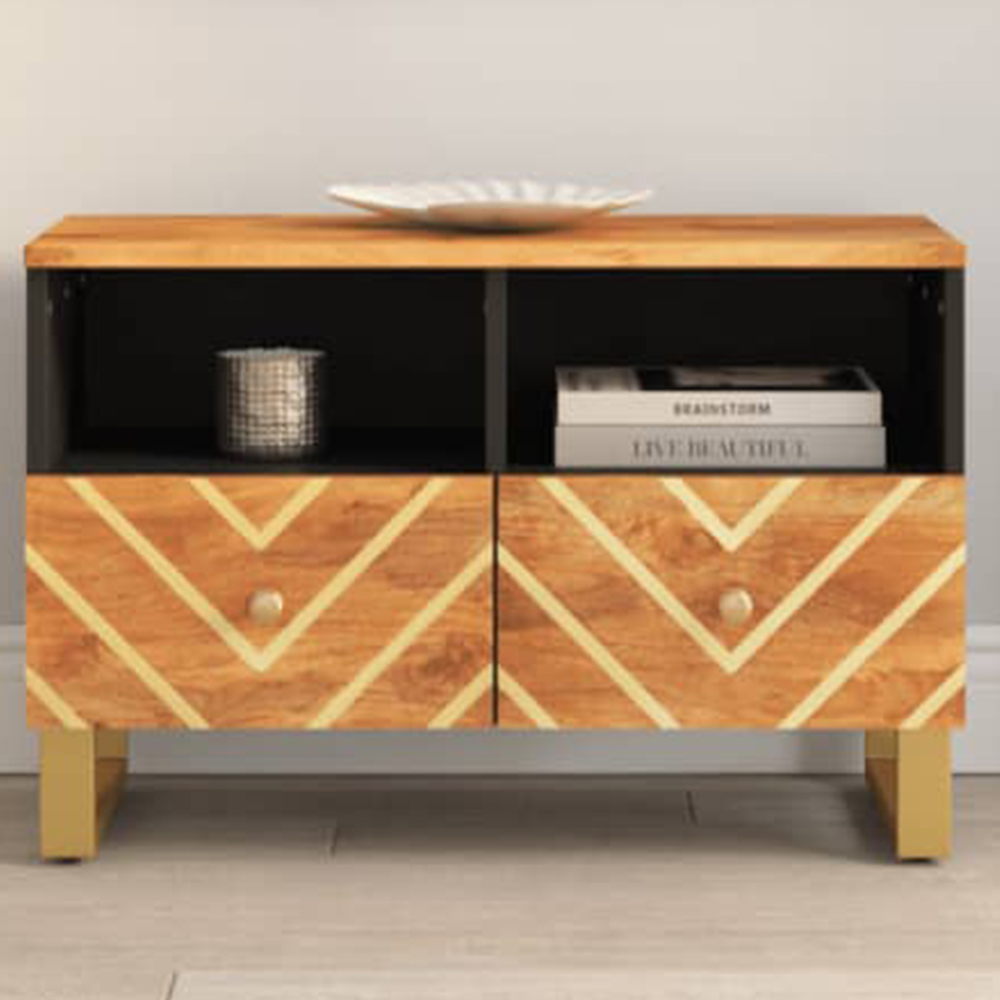 vidaXL 2 Drawer 2 Open Self Brown and Black Solid Wood Mango TV Cabinet Image 1