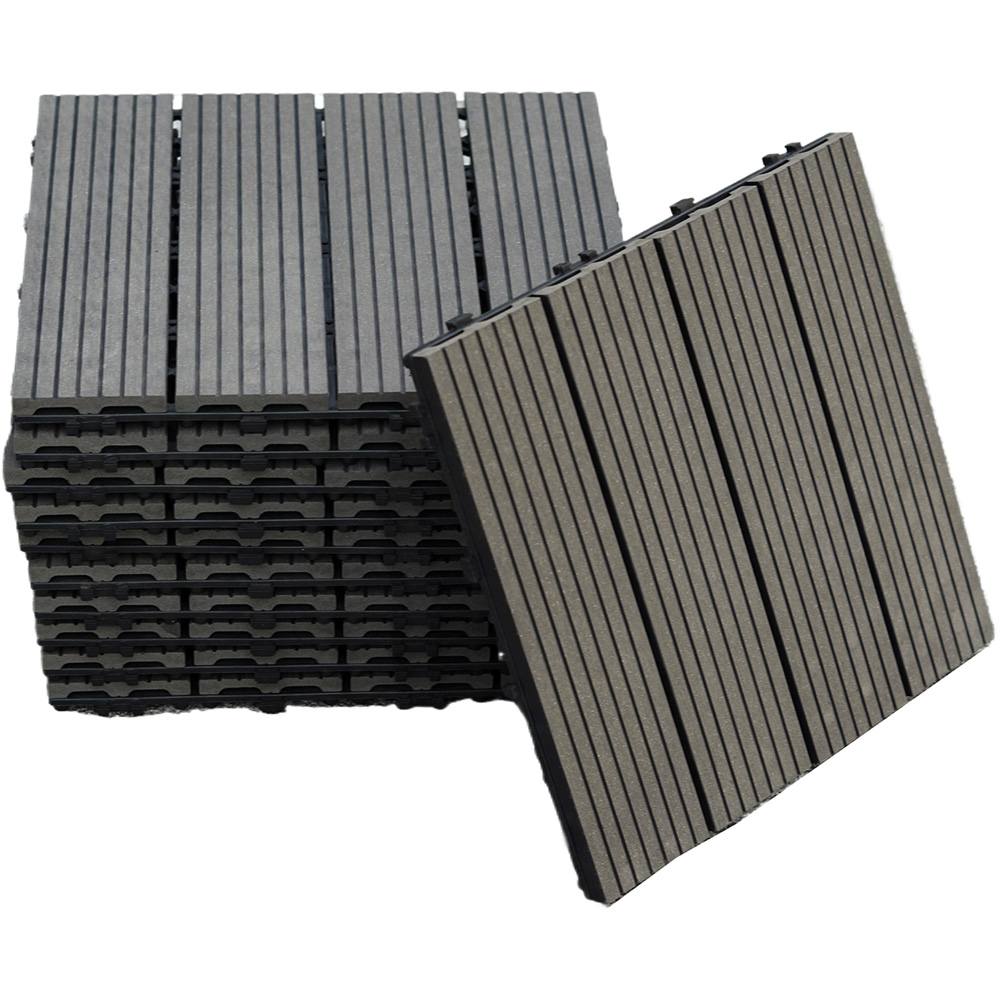 Gr8 Garden 11 Piece WPC Stripe Composite Black Interlocking Decking Tiles 30 x 30cm Image