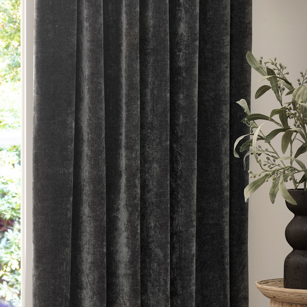 Yard Heavy Charcoal Chenille Velvet Pencil Pleat Curtains 168 x 183cm Image 2
