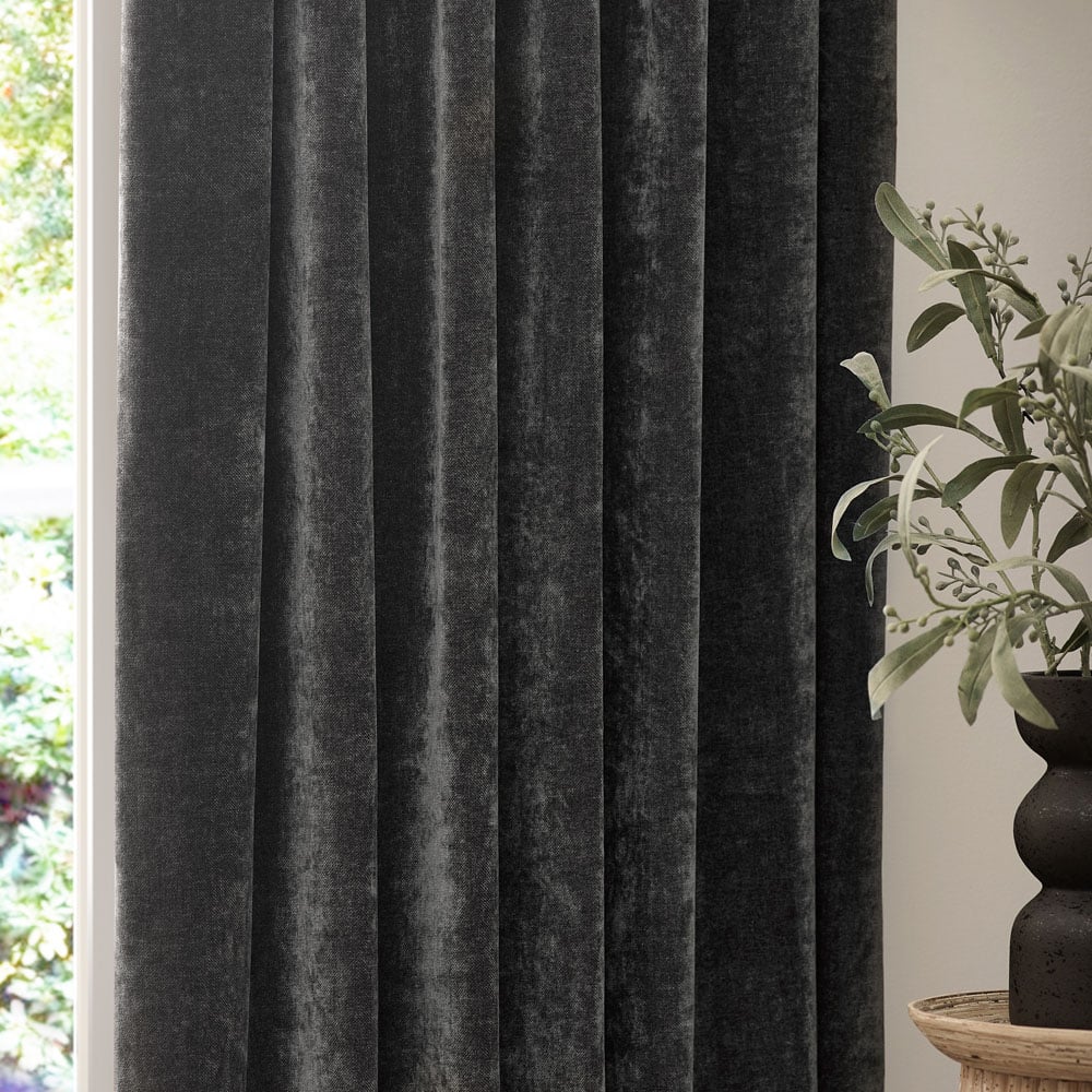 Yard Heavy Charcoal Chenille Velvet Pencil Pleat Curtains 168 x 137cm Image 2