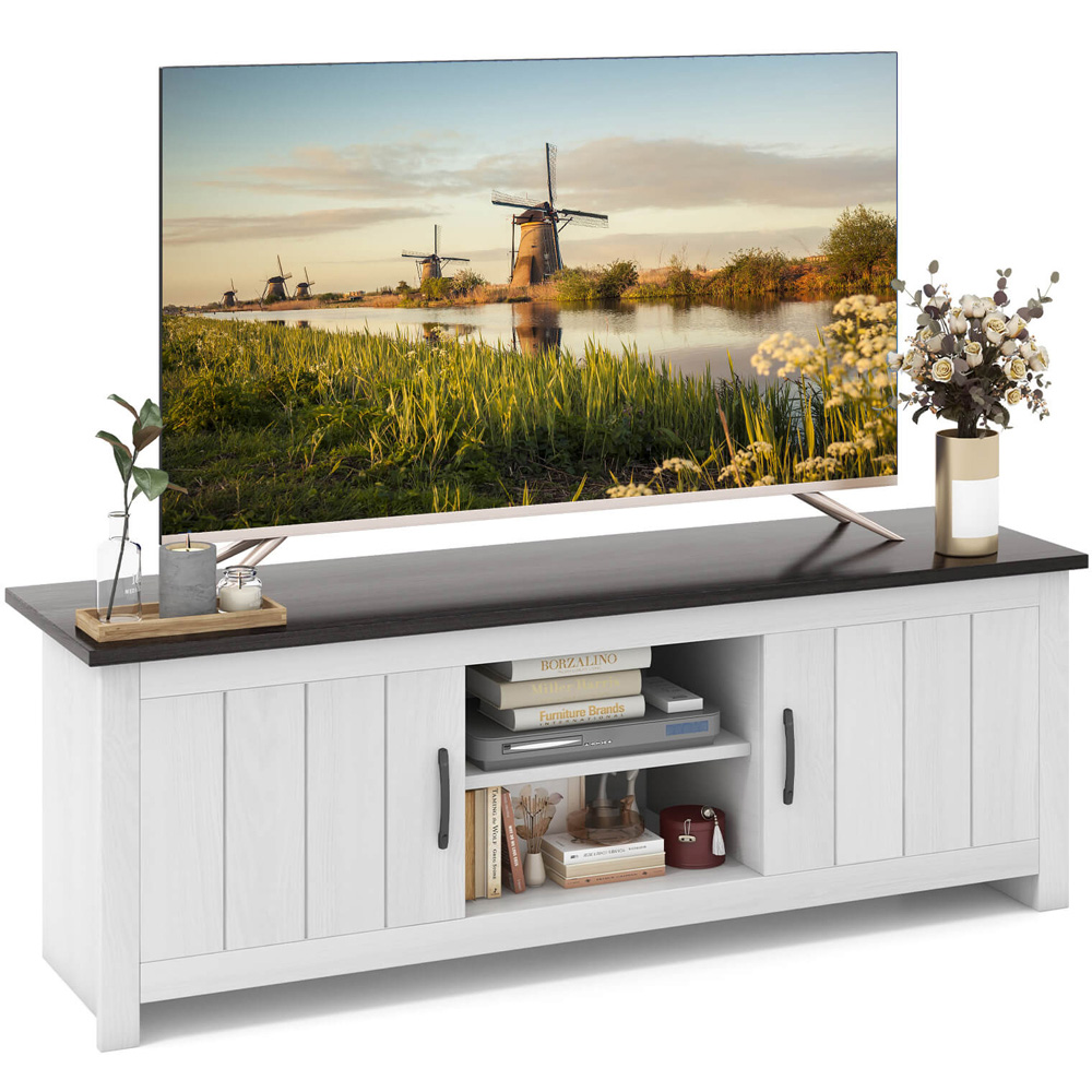 Costway 2 Door 2 Shelf Black and White TV Unit Image 2