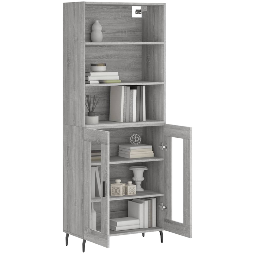 vidaXL 2 Glass Door 3 Shelf Grey Sonoma Highboard Image 3