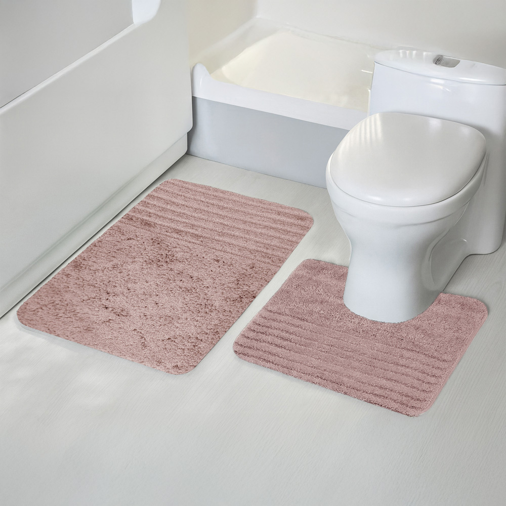 Velosso Linear Blush Bath Mat Set Image 2