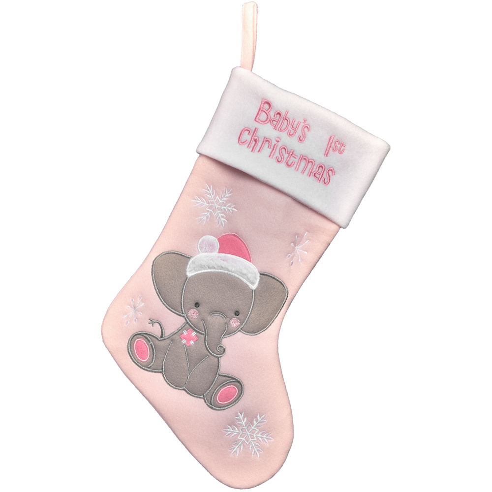 Single Baby's 1st Christmas Elephant Stocking in Assorted styles Image 1