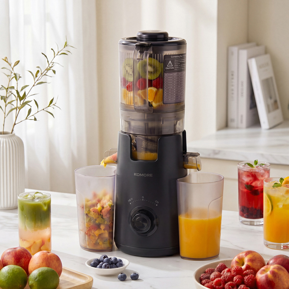 Komore EK090049 Black Slow Masticating Cold Press Juicer with 130mm Chute 300W Image 2
