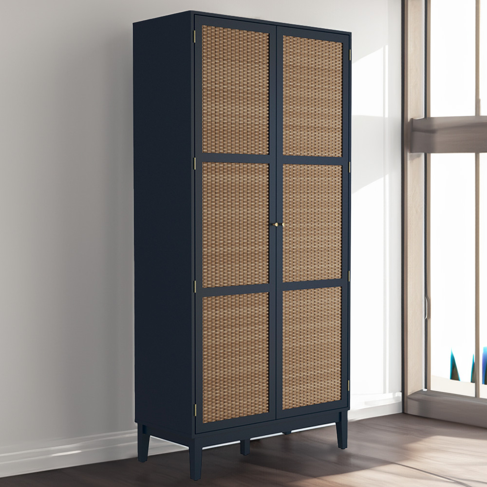 Bordeaux 2 Door Blue Rattan Wardrobe Image 1