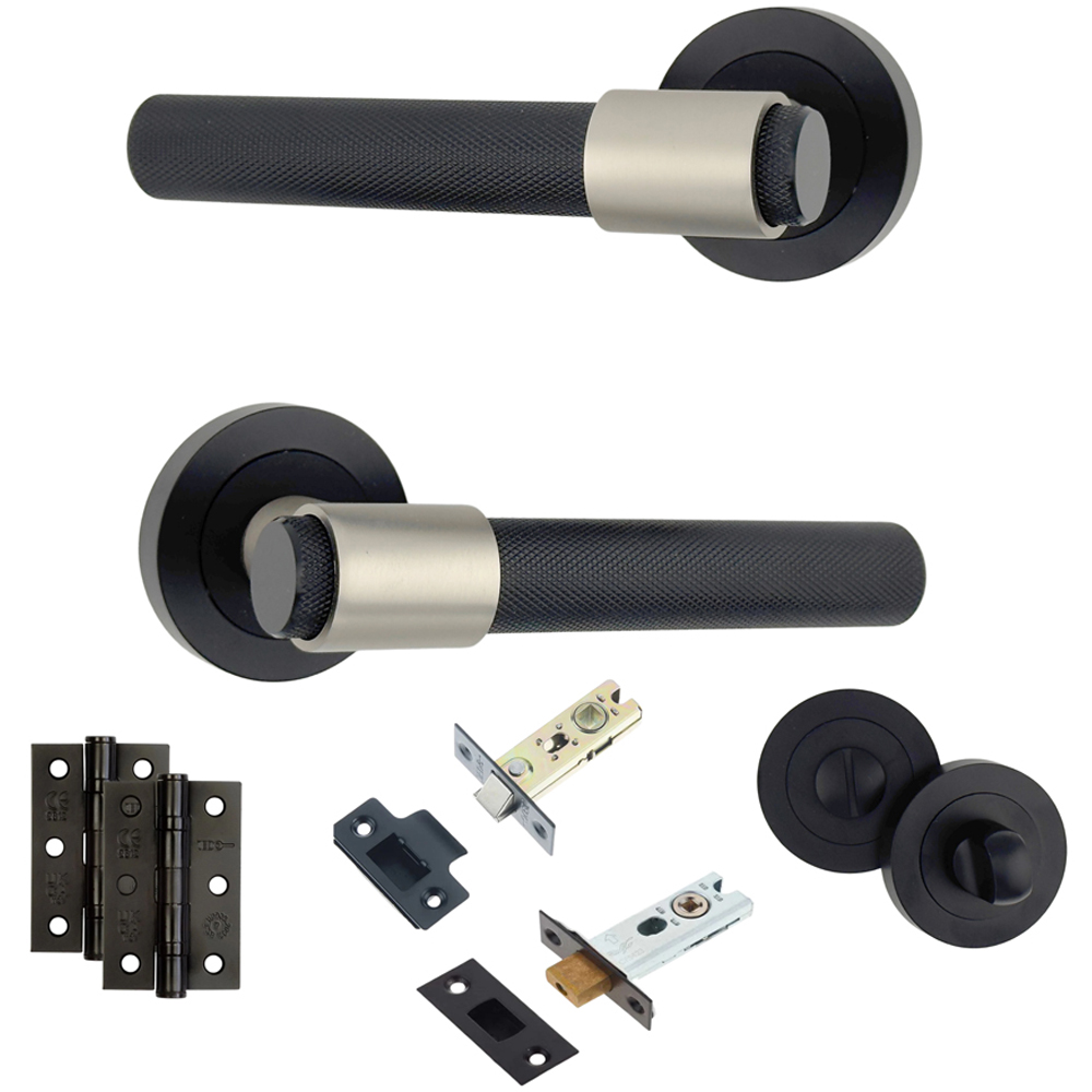 AXS Hardware Dakota Black Knurled Bathroom Door Handles on Rose 2 Pack Image 1