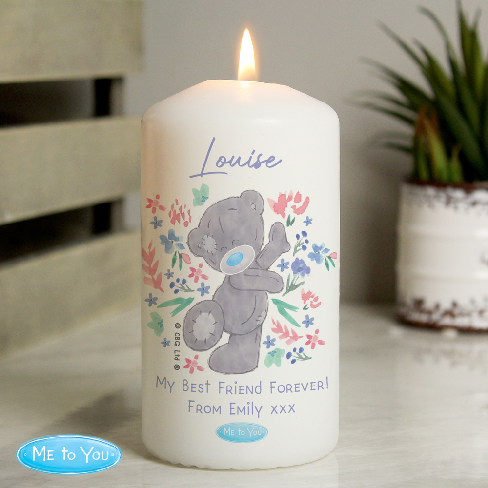 Personalised Memento Personalised Me To You Pastel Floral Pillar Candle Image 3