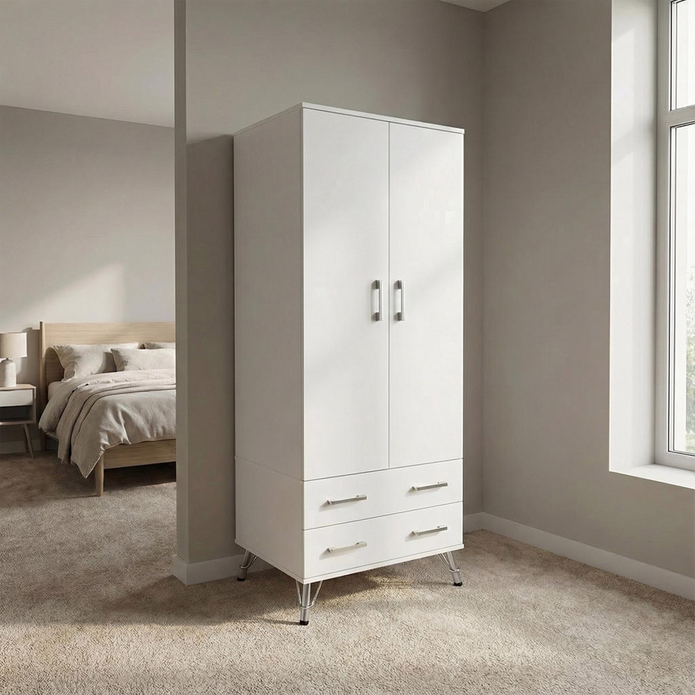 FWStyle Maldon 2 Door 2 Drawer White Wardrobe Image 5