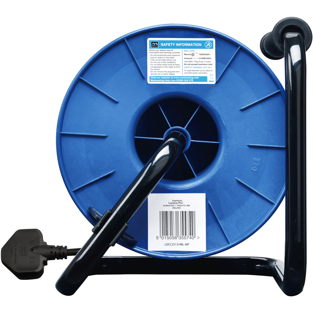 Masterplug Blue 13A 4 Socket Open Cable Reel 25m Image 4