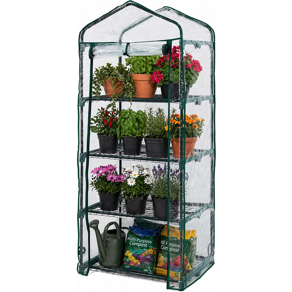 Neo 4 Shelf Green Galvanised Steel and PVC 2.3 x 1.6ft Mini Greenhouse Image 3