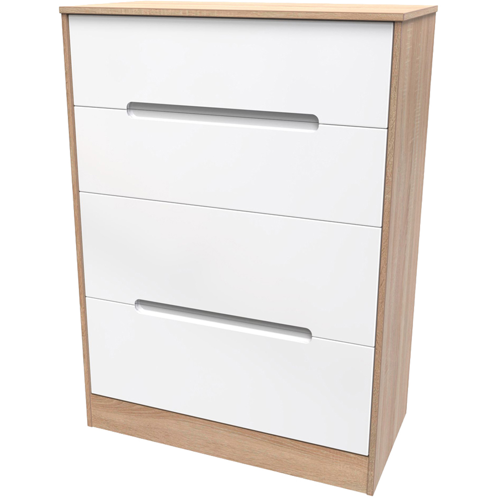 Crowndale Monaco 4 Drawer White Gloss and Bardolino Oak Deep Chest of Drawers Ready Assembled Image 3