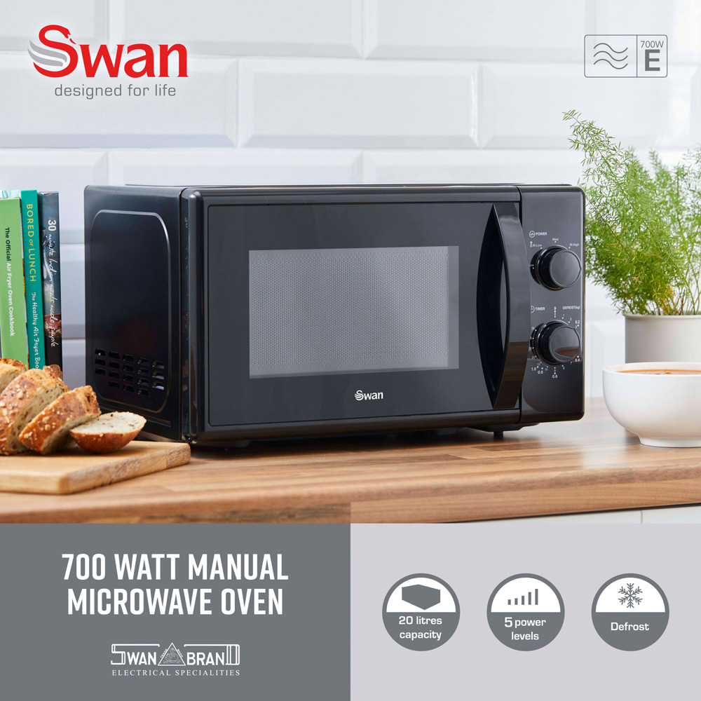 Swan SM4420BLK Black Manual Microwave 20L 700W  Image 2