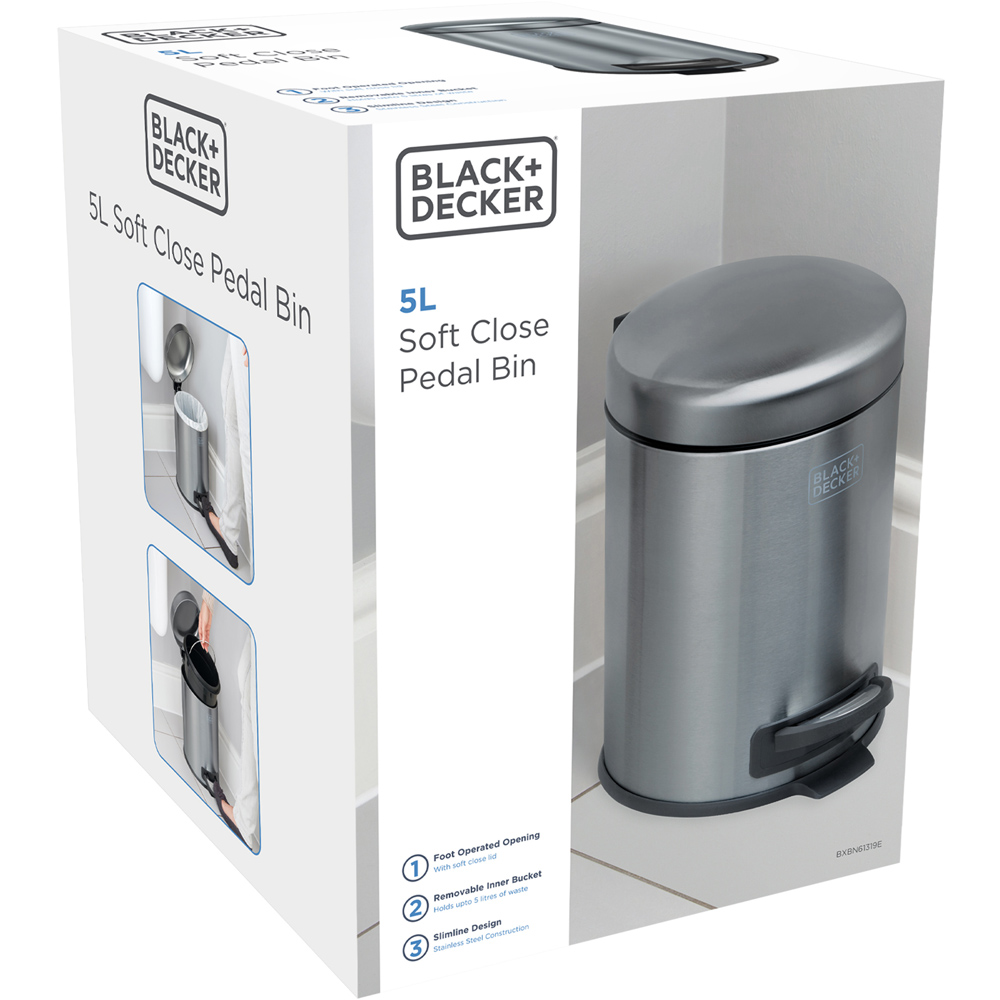 Black + Decker Dark Stainless Steel Dome Lid Pedal Bin 5L Image 3