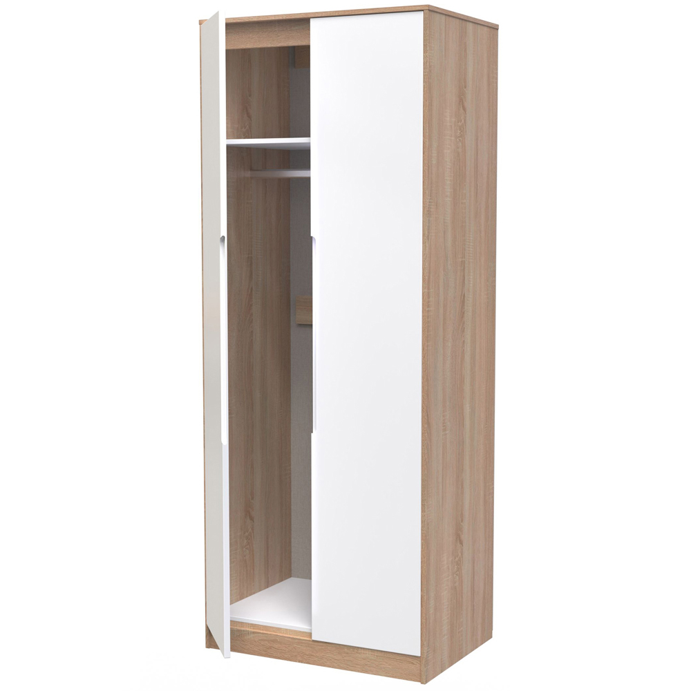 Crowndale Monaco 2 Door White Gloss and Bardolino Oak Tall Wardrobe Ready Assembled Image 4