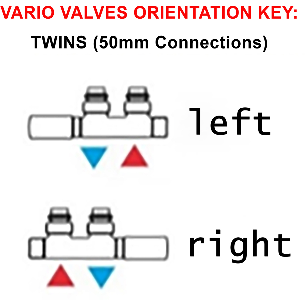 Terma Vario Bright Copper Left Sided Twins Angled Integrated Thermostatic Radiator Valve Set 50mm Image 5