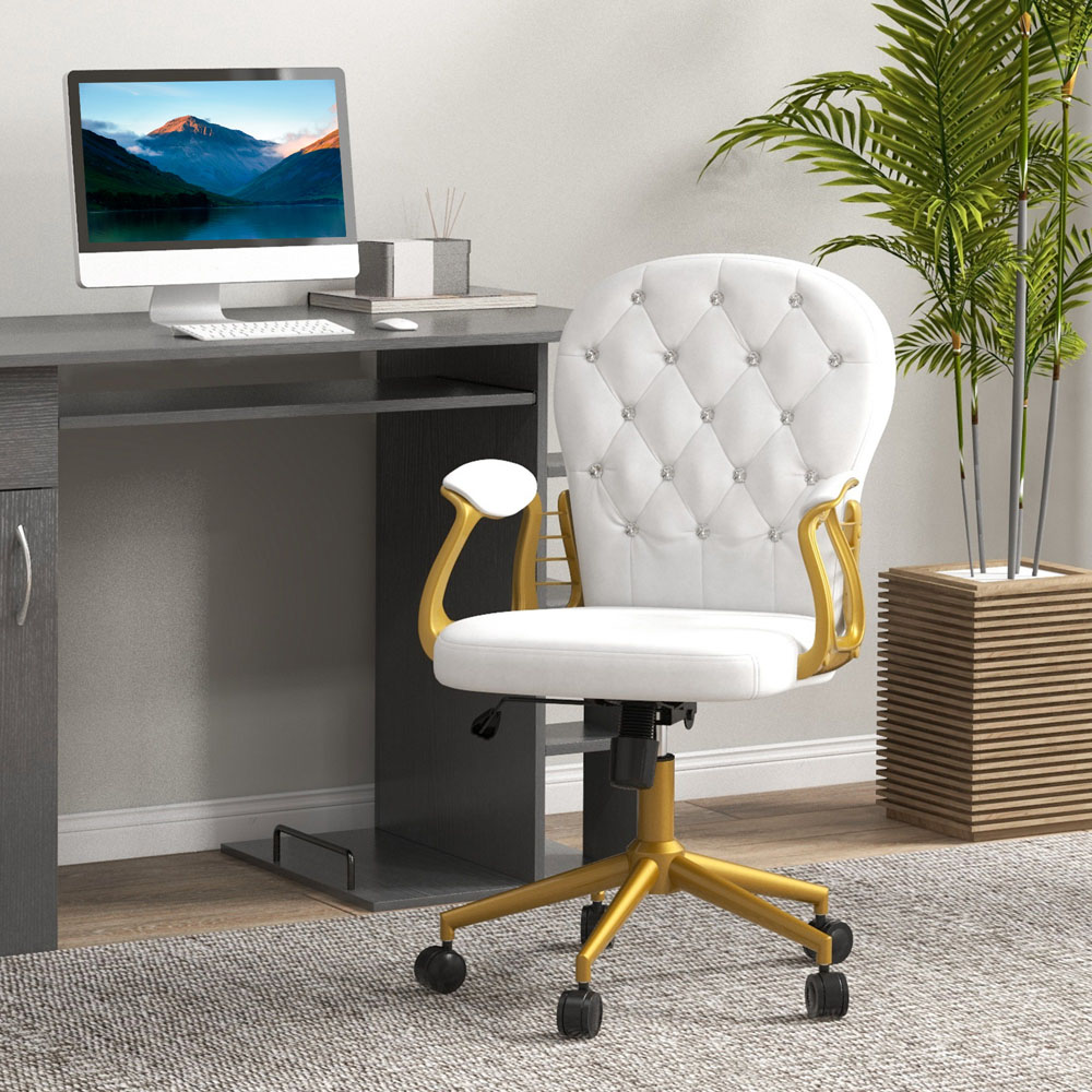Portland White Button Tufted Office Chair with Swivel Wheels Image 3