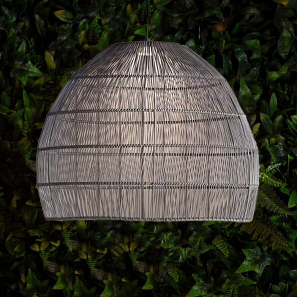 Callow Outdoor Solar LED Pendant Light with Grey Rattan Effect Shade White Image 2