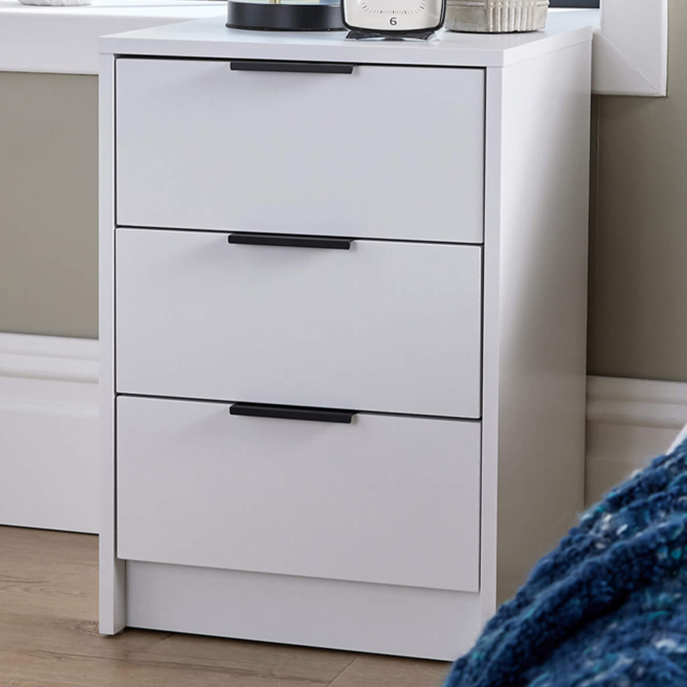 Home Source Phoenix 3 Drawer White Bedside Table Image 1