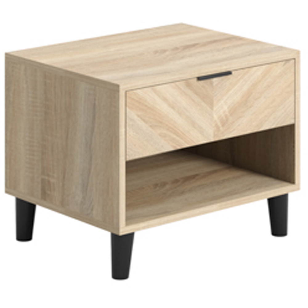 Stockholm Chevron Single Drawer Single Shelf Sonoma Oak Bedside Table Image 3
