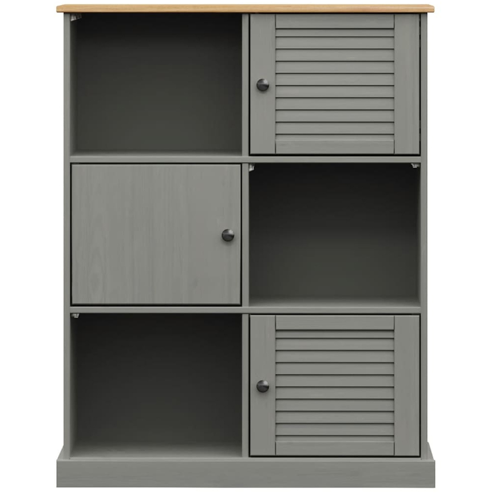vidaXL 3 Door 3 Shelf Grey Pine Wood Bookcase Image 4