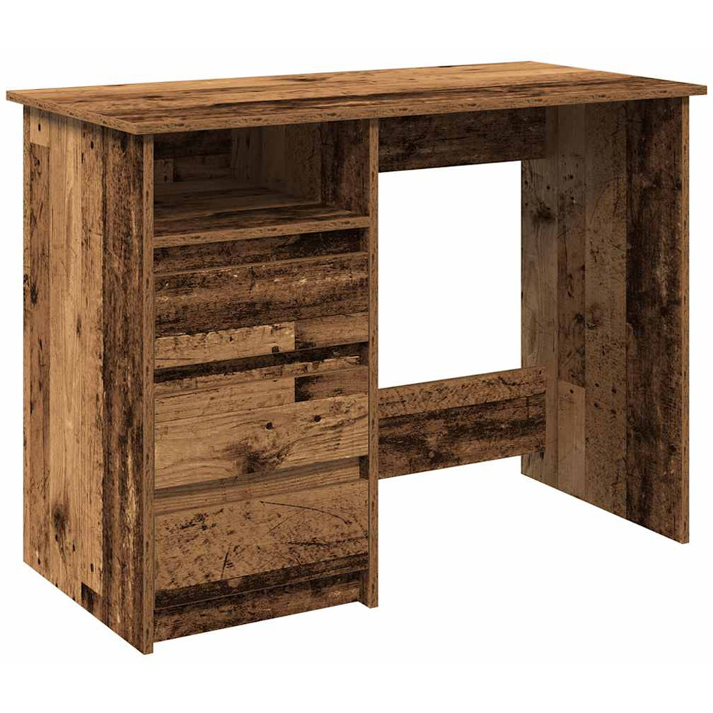 vidaXL 3 Drawer Single Shelf Computer Desk Old Wood Effect Image 2