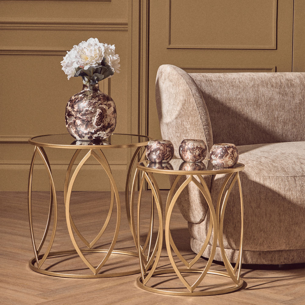 Premier Housewares Arcana Gold Finish Side Table Set of 2 Image 2
