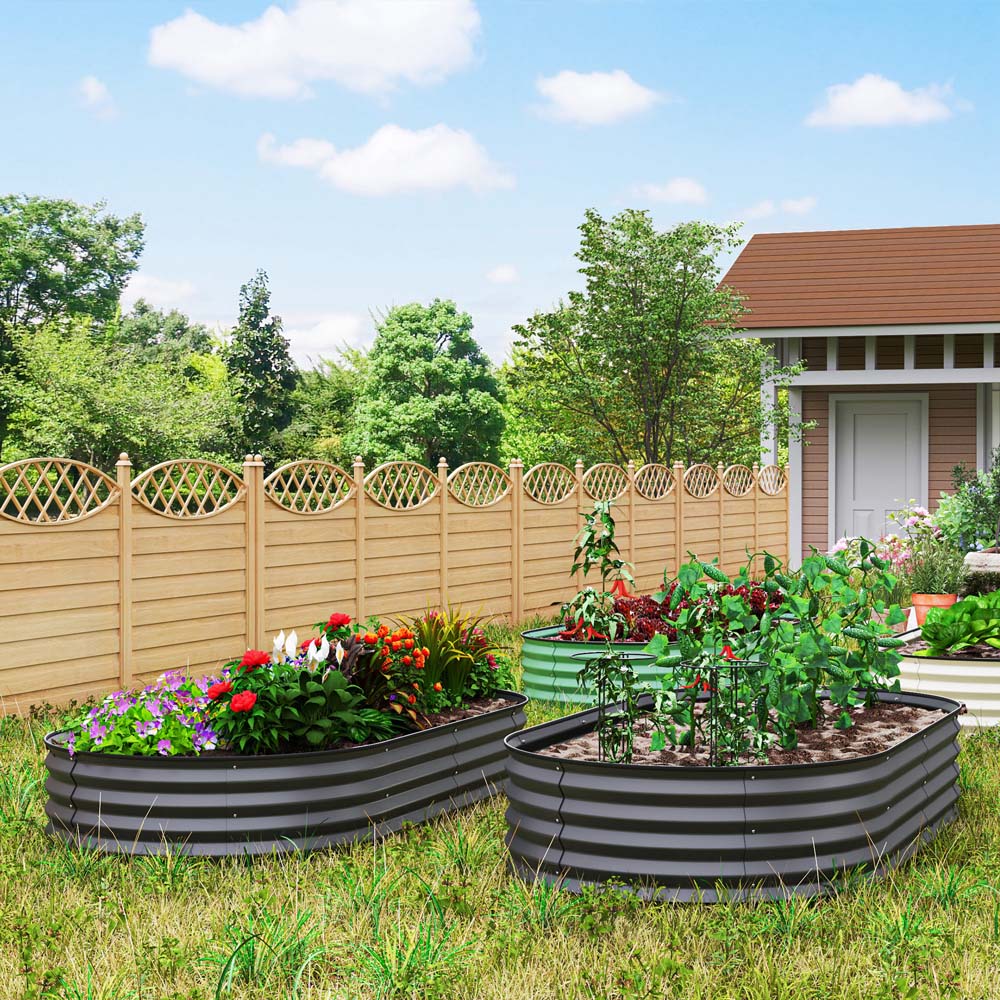 Outsunny Dark Grey Raised Garden Bed with Metal Plant Stakes Set of 2 Image 2