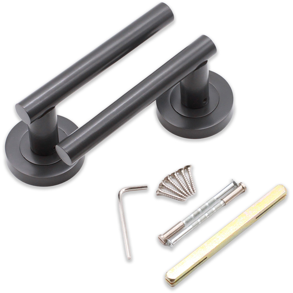 Spira Brass Jura Gun Metal Gray Lever Door Handle 2 Pack Image 4