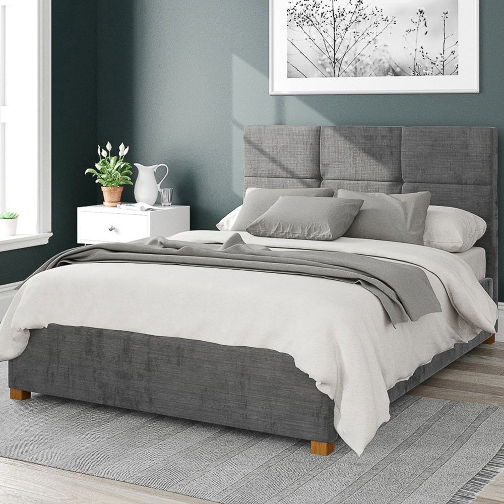 Aspire Caine Double Charcoal Firenze Velour Ottoman Bed Image 1