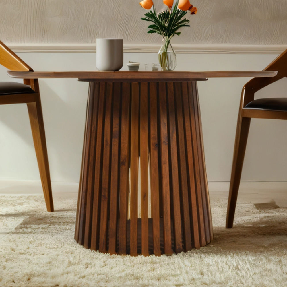 Brooklyn Slatted 6 Seater Mango Wood Round Dining Table Image 1