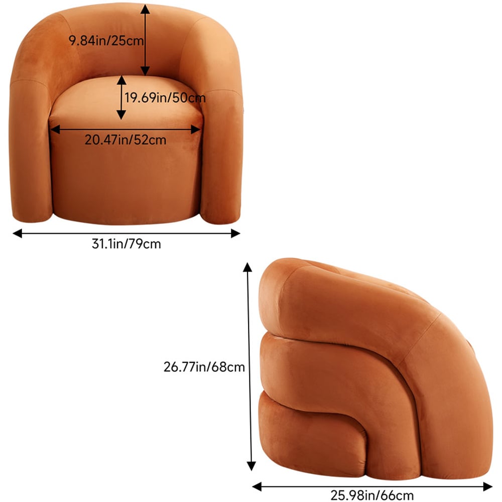 Living and Home Orange Velvet Artistic Wraparound Armchair Image 9