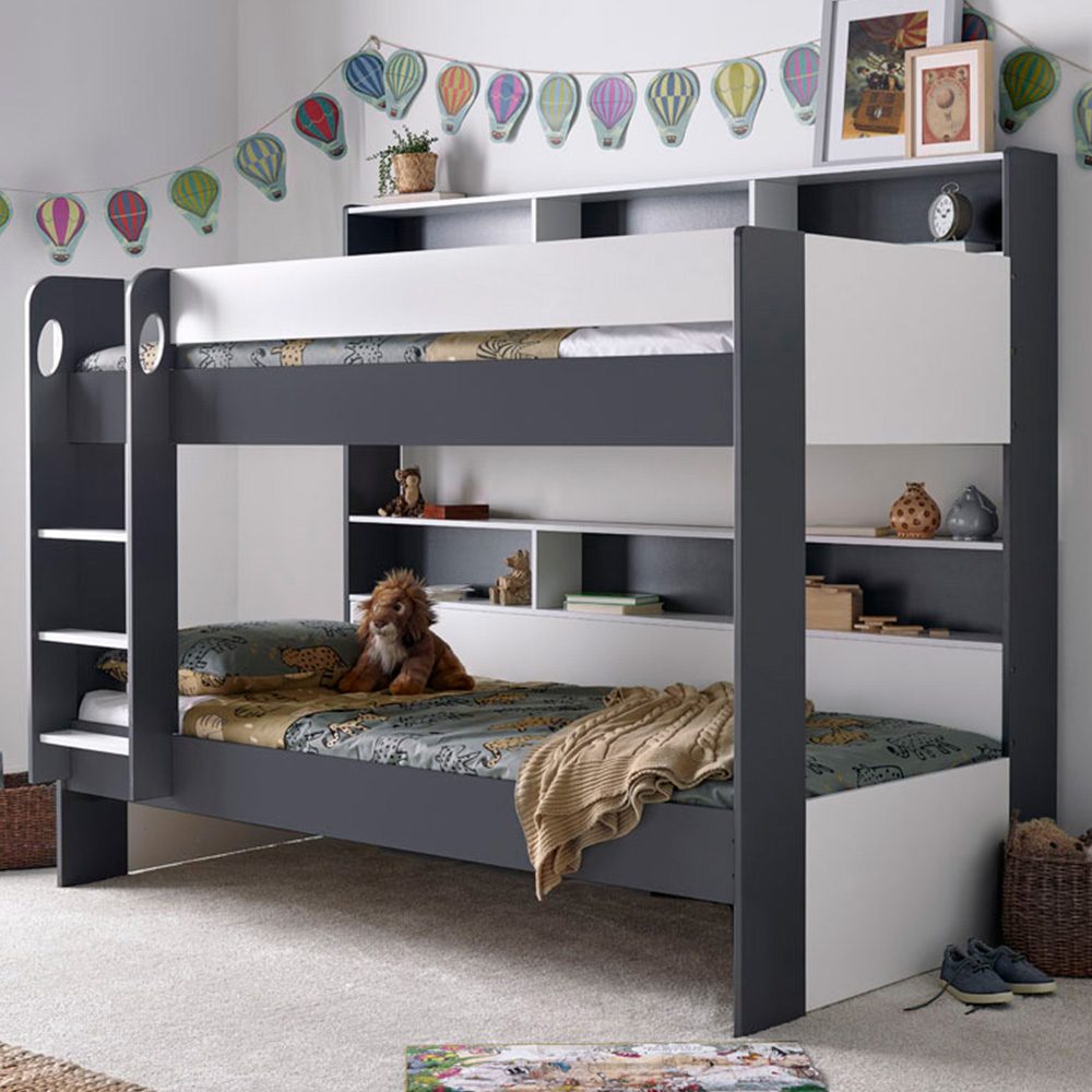 Oliver Grey and White Storage Bunk Bed with Spring Mattresses Image 1