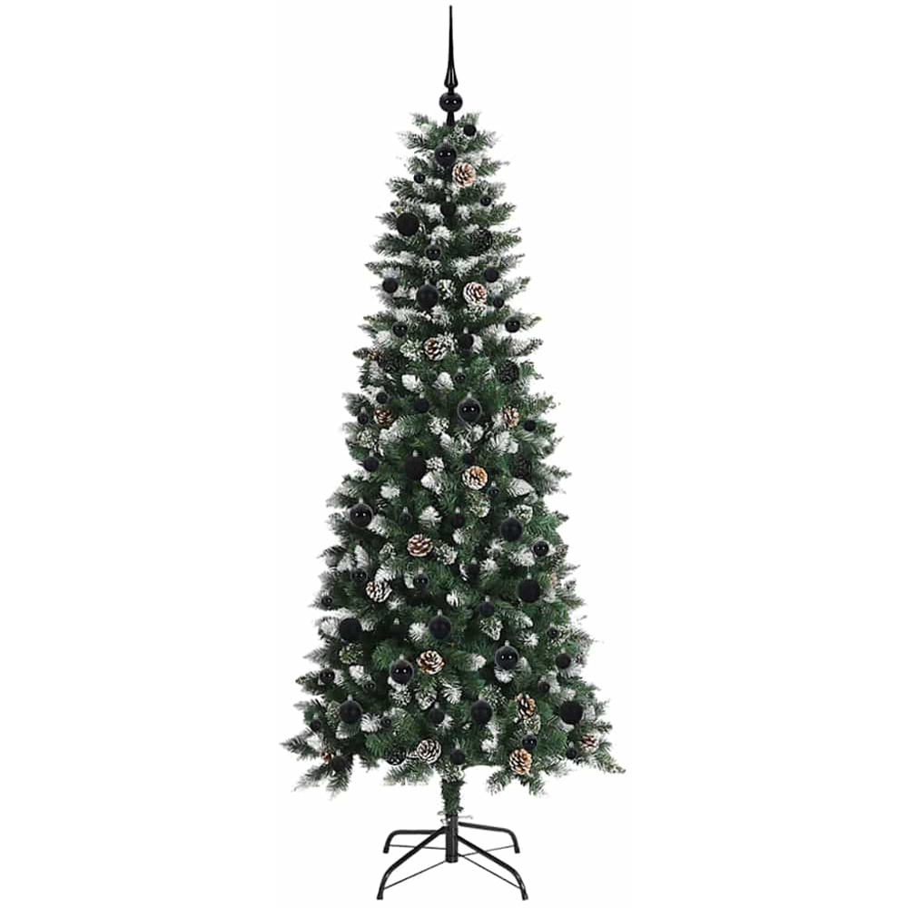vidaXL Pre-Lit Black Baubles Green Artificial Snow Tipped Christmas Tree 6ft Image 4