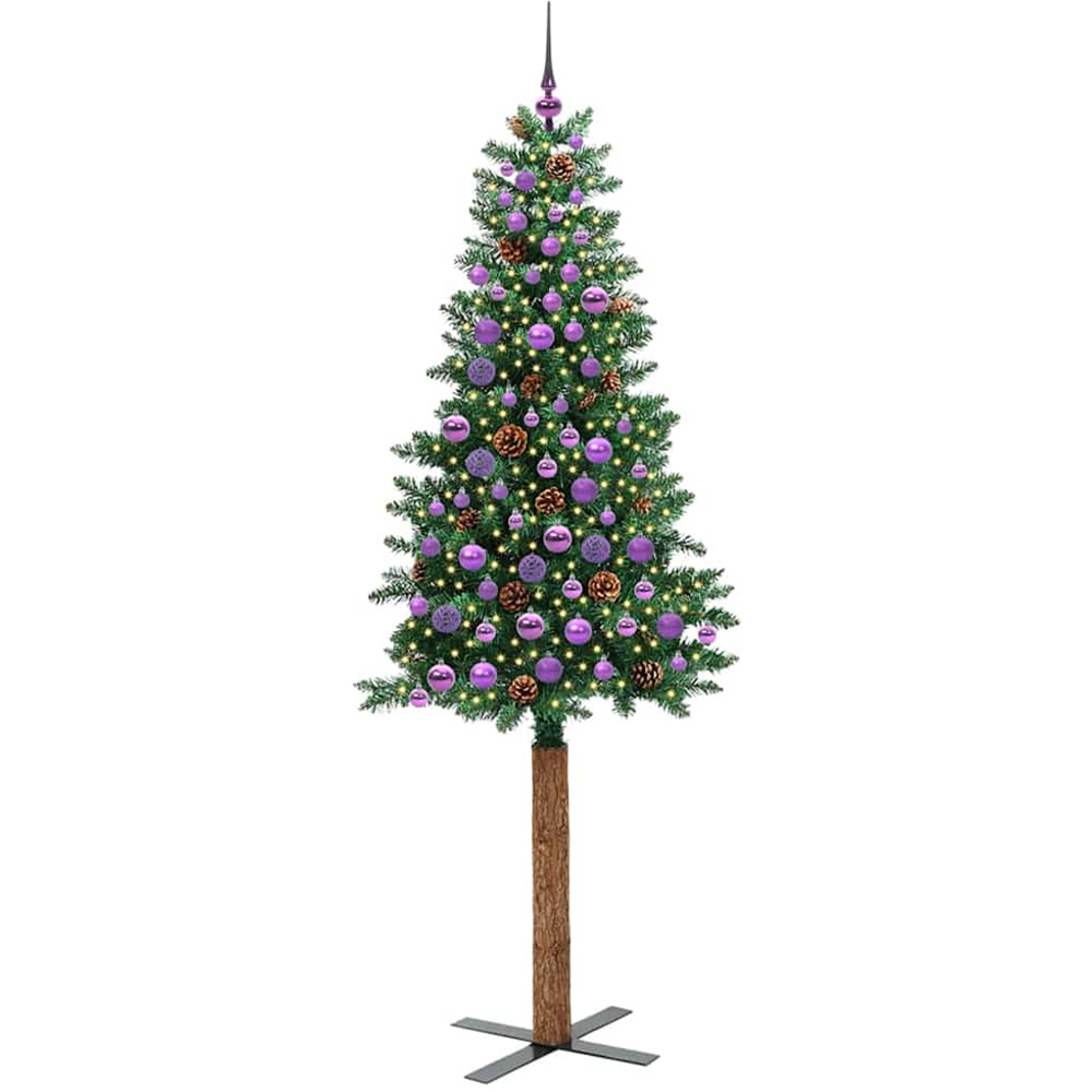 vidaXL Green Artificial Christmas Tree with Pinecones LEDs Lilac Decoration Ornaments 7ft Image 6