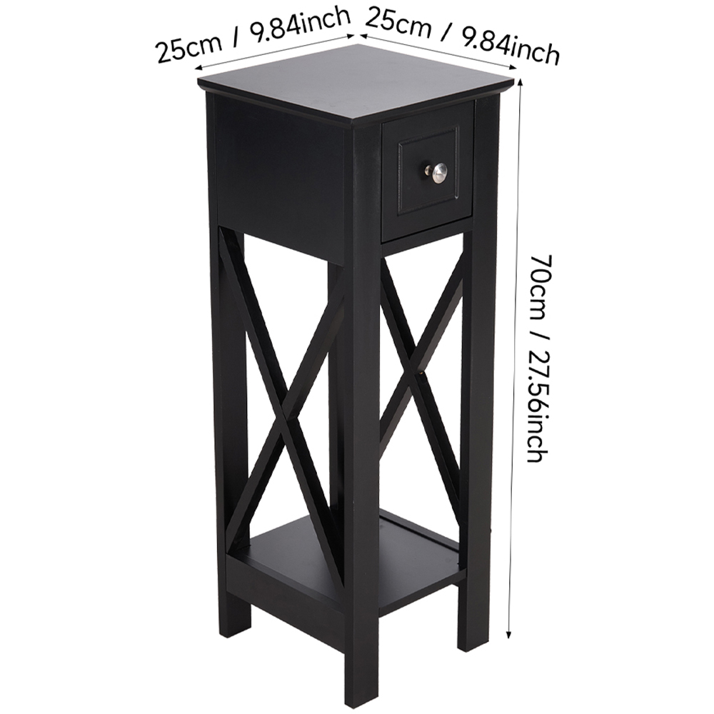 Living and Home Single Drawer Single Shelf Black Bedside Table Image 9
