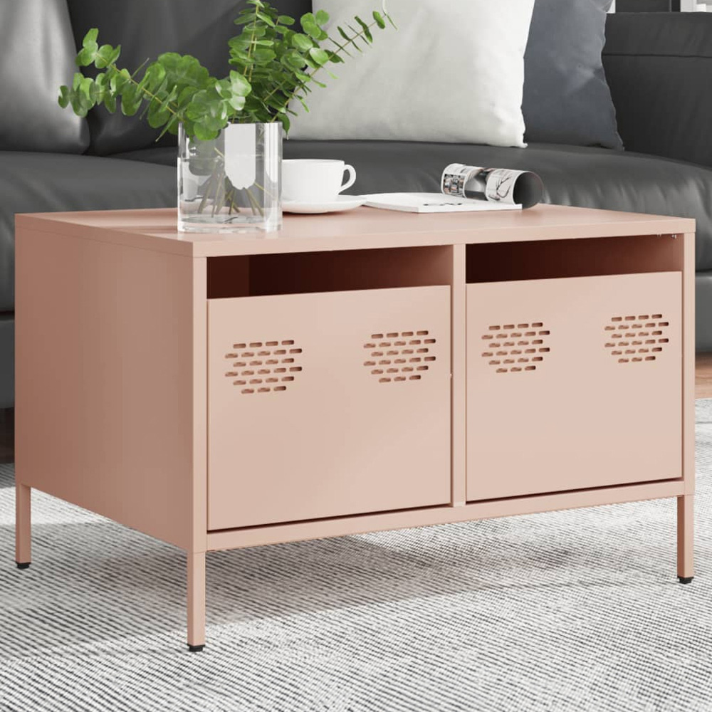 vidaXL 2 Drawer Pink Steel Industrial Style TV Cabinet Image 1