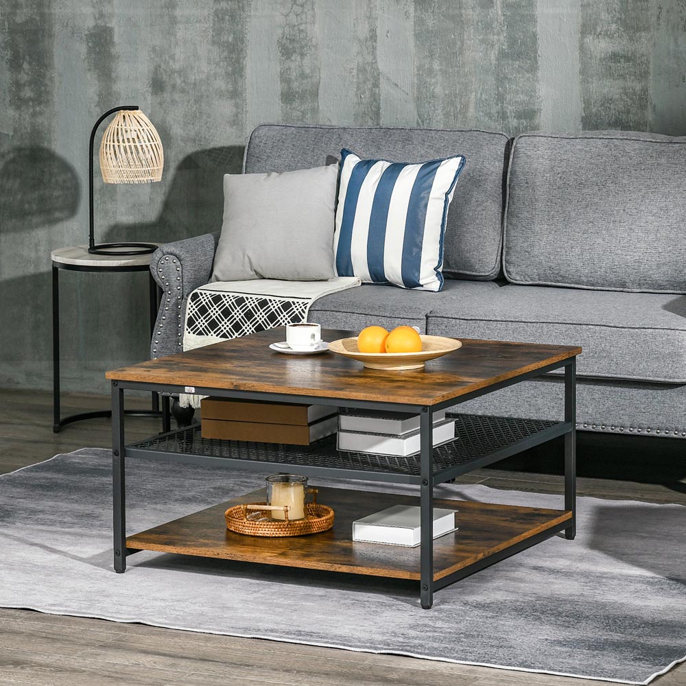 Portland 2 Shelf Rustic Brown Square Coffee Table Image 5
