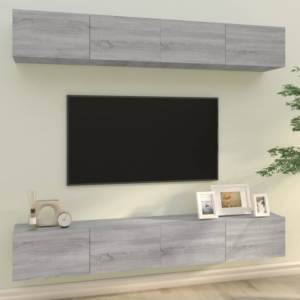 vidaXL 2 Door Grey Sonoma Wall Mounted TV Cabinet 4 Pack Image 1