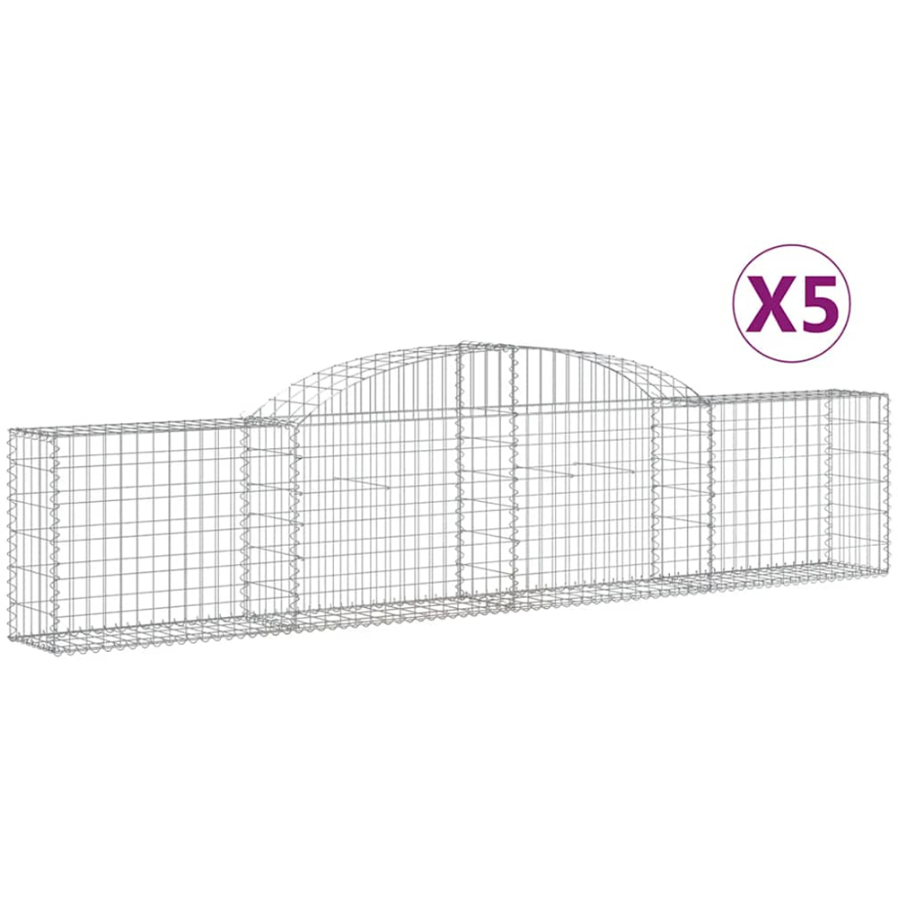 vidaXL Silver Galvanised Iron Arched Gabion Basket 300 x 30 x 60/80cm 5 Pack Image 4