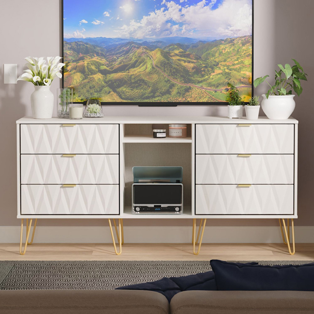 Crowndale Diamond 6 Drawer 2 Shelf Kashmir Matt Wide TV Unit Ready Assembled Image 1