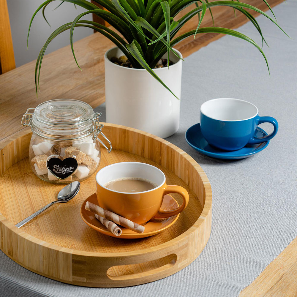Argon Tableware 12 Piece Blue and Yellow Coloured Cappuccino Cup and Saucer Set 250ml Image 2