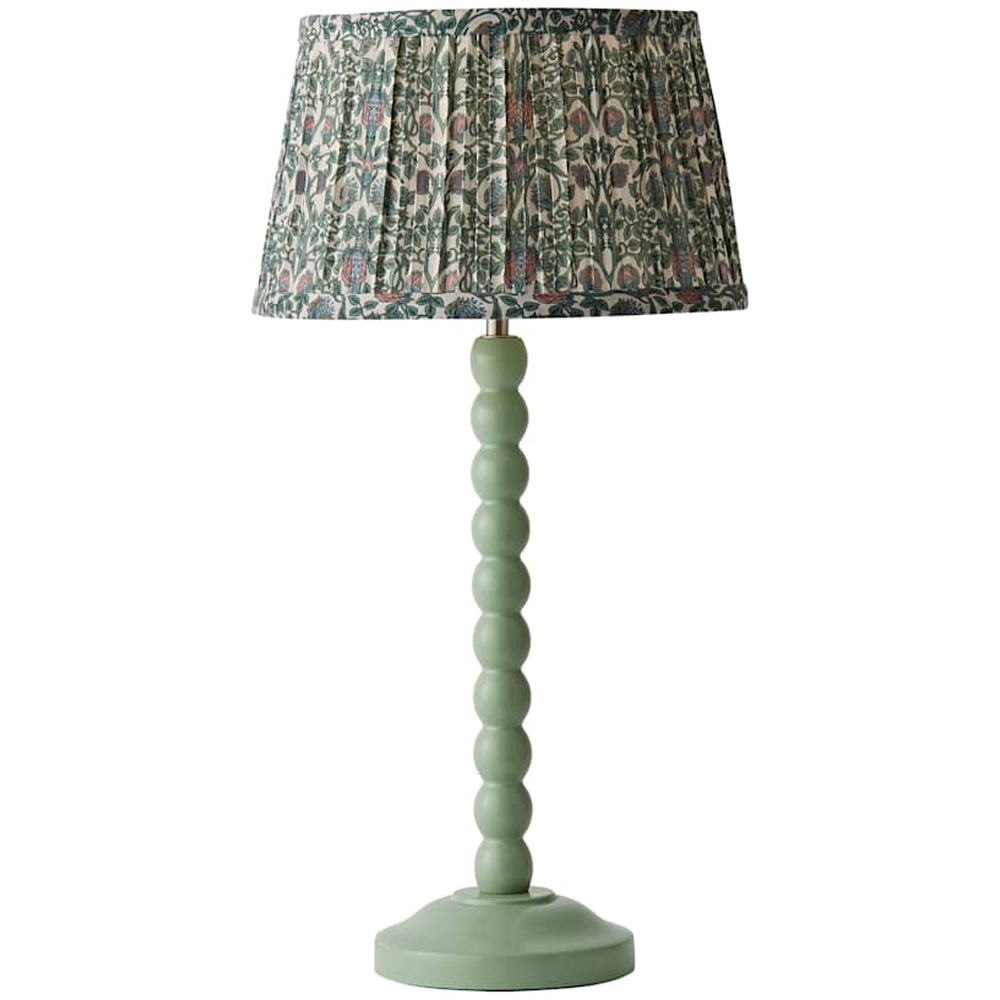 ValueLights Floral Pleated Shade Pastel Green Bobbin LED Table Lamp with Bulb Image 1