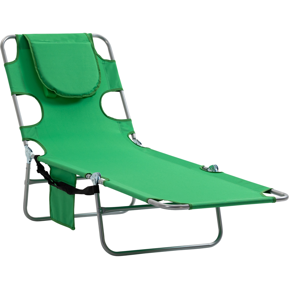 Outsunny Green 5 Level Adjustable Folding Sun Lounger with Reading Hole Image 2