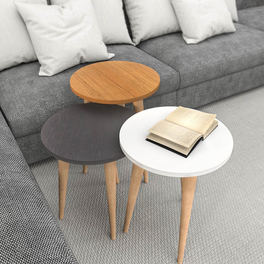 Decorotika Anthracite Teak and Cream Nest of Coffee Tables Set of 3 Image 3