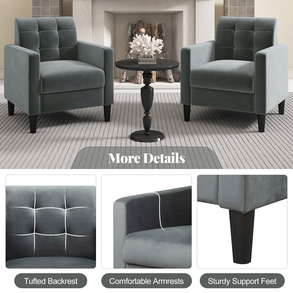 Costway Grey Velvet Upholstered Armchair Image 5