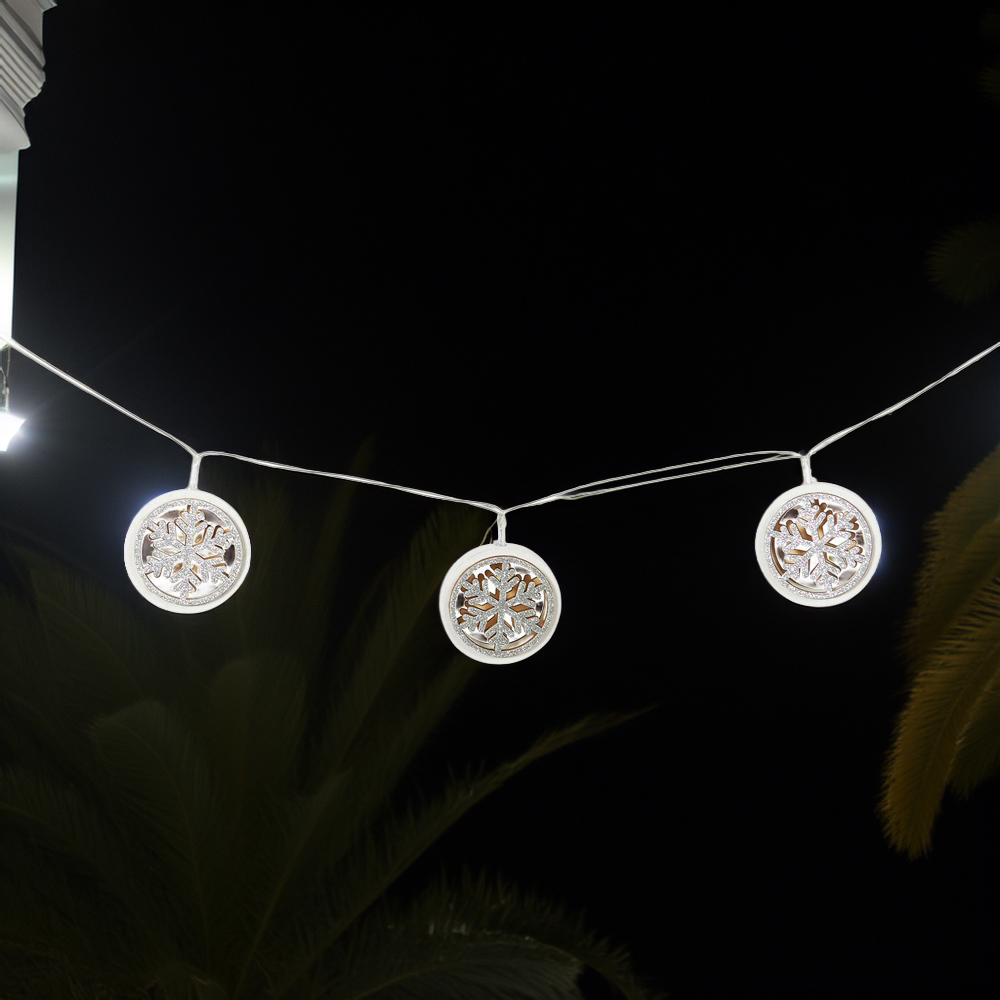 Snowflake LED String Lights - White and Silver Image 1