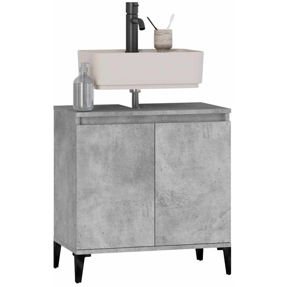 vidaXL 2 Door Grey Wood Washbasin Cabinet Image 3