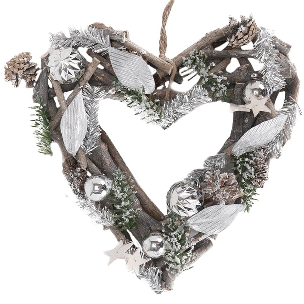 Alpine Lodge Heart Shaped Wreath with Silver Stars Image 1
