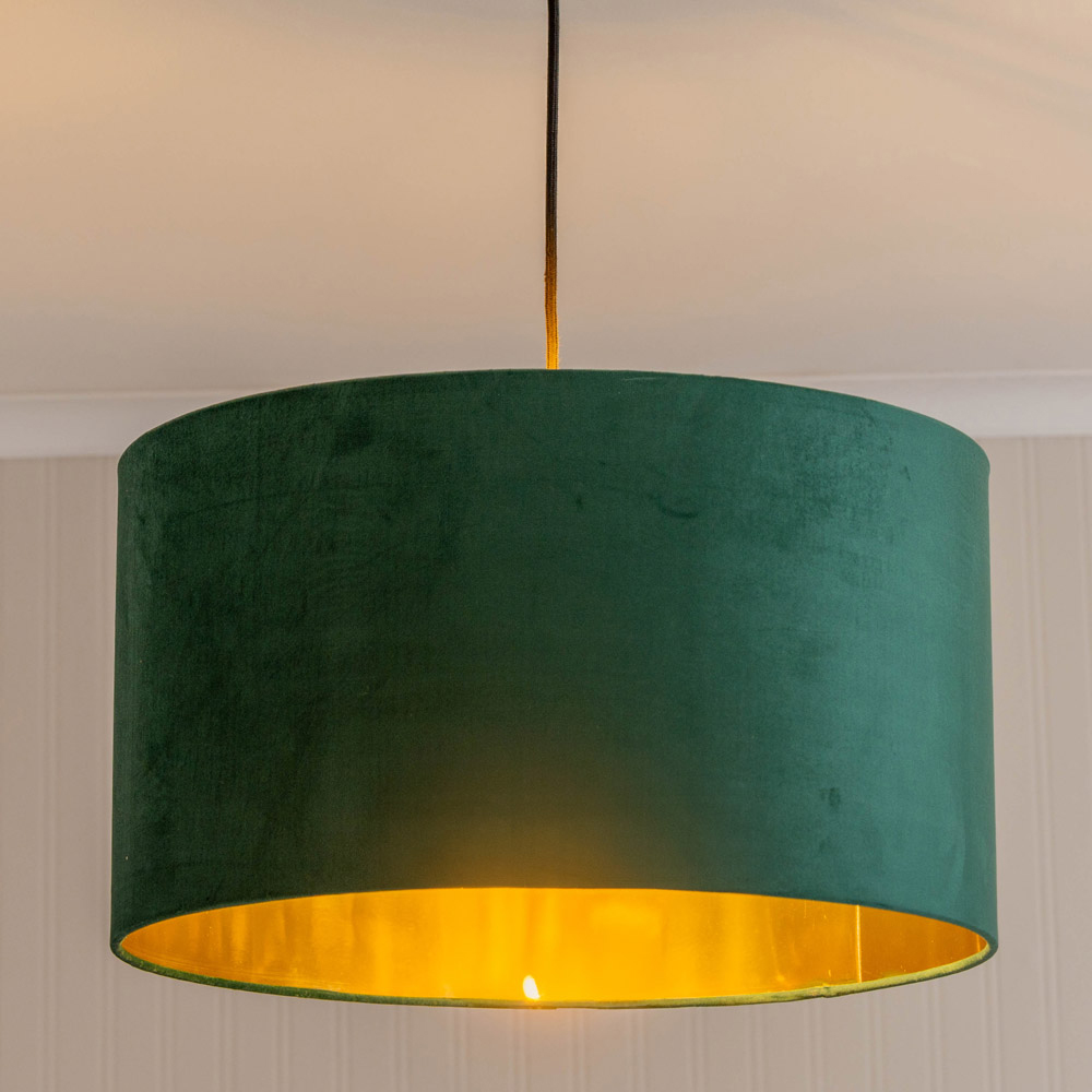 ValueLight Reni Large Forest Green Velvet Metallic Chrome Silver Inner Pendant Ceiling Lamp Shade Image 3